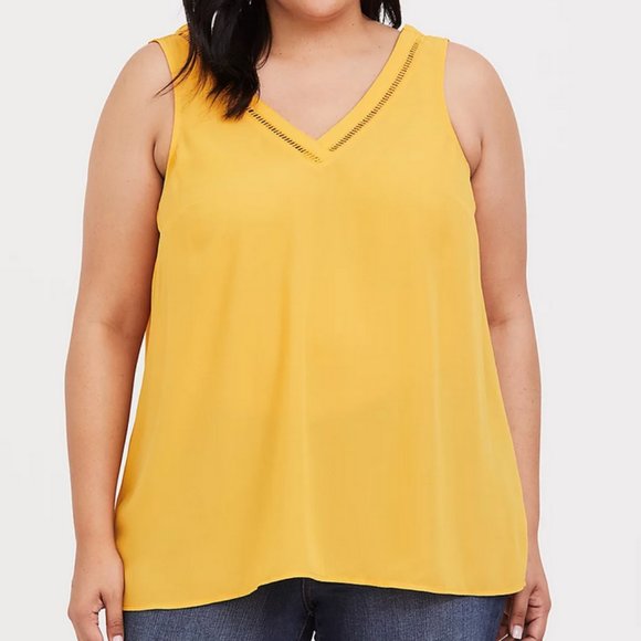 ๐ TORRID Georgette Eyelet Trim Tank Top Yellow PLUS Sz 1 / 1X - Picture 4 of 13
